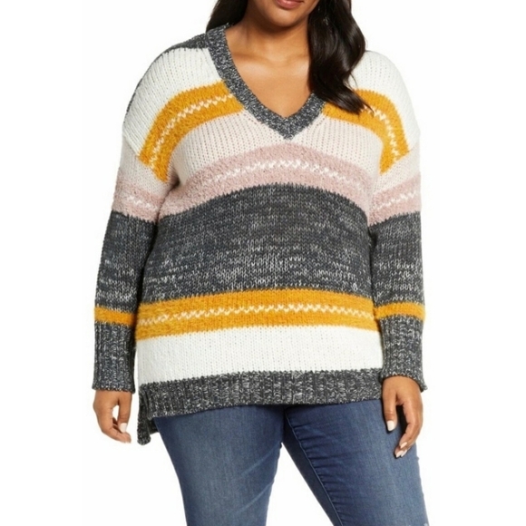 Caslon Mixed Stripe V-neck Pullover
2X - Picture 1 of 11